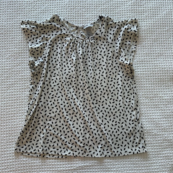 H&M Blouse Women’s Size S White Black Dot Print Flutter Cap Sleeve Lightweight - Picture 3 of 10